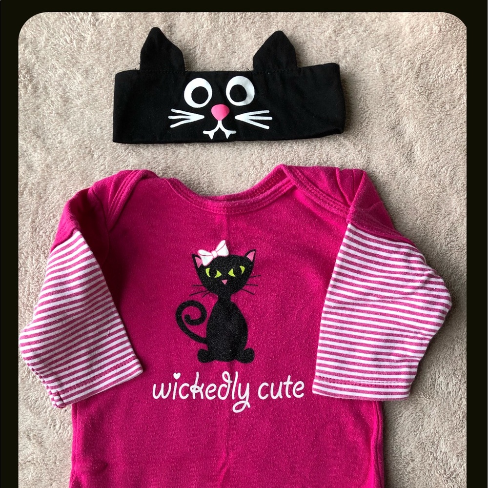 'Wickedly Cute" Black Cat Onesie & Headband